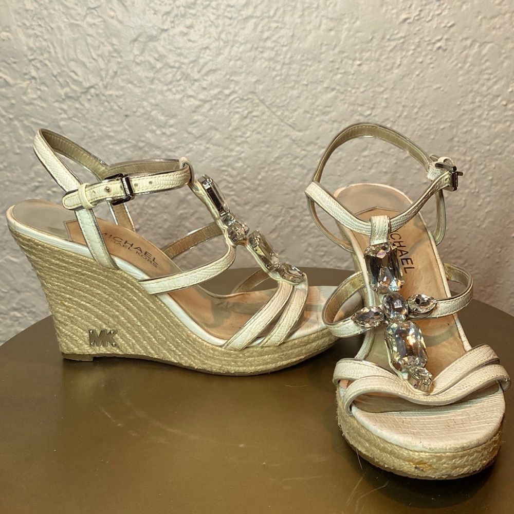 White Michael Kors wedge heels